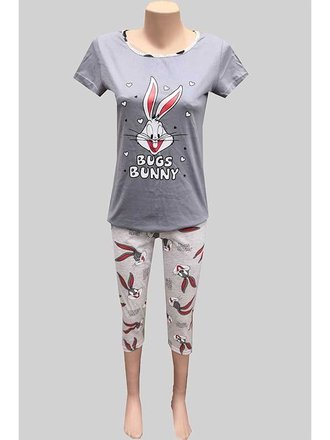 Женская пижама футболка серая и бриджи "Bugs Bunny"